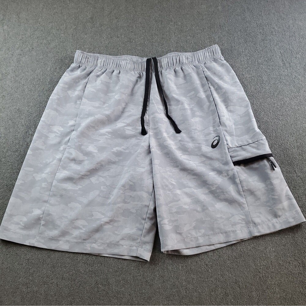 Asics Shorts Mens Large Gray Drawstring Athletic Performance Gym Running